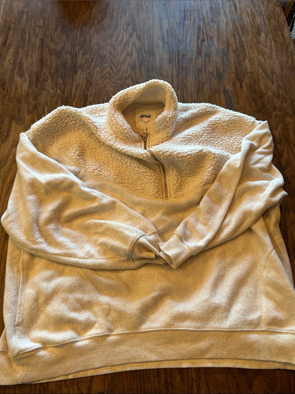 aerie Cream Sherpa Quarter-Zip Pullover